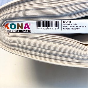 KONA IVORY Fabric - Robert Kaufman - Yard Fat Quarter, IVORY Solid Fabric, White quilting cotton, 100% cotton quilting fabric