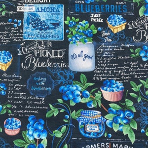 BLUEBERRY CHALKBOARD Fabric in Navy - Timeless Treasures Quilt Fabric by the Yard or Cut
