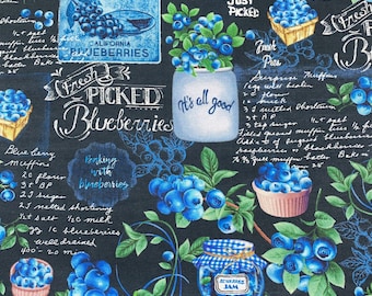 BLUEBERRY CHALKBOARD Fabric in Navy - Timeless Treasures Quilt Fabric by the Yard or Cut