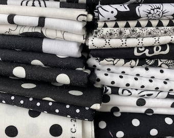 BLACK & WHITE Fat Quarters Printed Cotton Poplin Quilt Fabric by 18" x 22" FQ You Choose Bundle Great for Quilt Making Quilting and Crafts