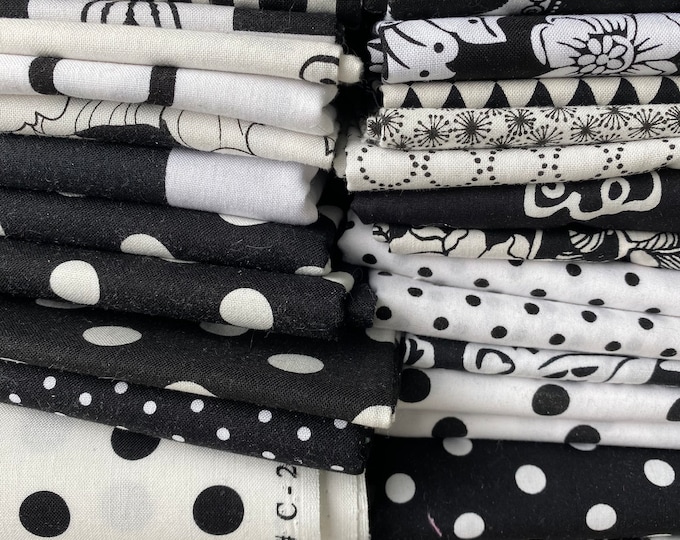 BLACK & WHITE Fat Quarters Printed Cotton Poplin Quilt Fabric by 18" x 22" FQ You Choose Bundle Great for Mask Making Quilting Crafts