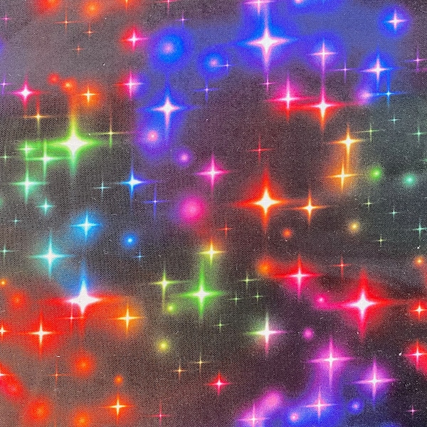 Christmas NEON STARS Winter Solstice AURORA Borealis X-mas Lights Multi Cotton Fabric by the Yard CA61220