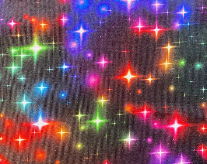 Christmas NEON STARS Winter Solstice AURORA Borealis X-mas Lights Multi Cotton Fabric by the Yard CA61220