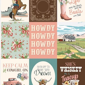 May include: A collage of images with a Western theme. It includes a cowgirl on a horse, floral patterns, a pink cowboy boot with flowers, and text that reads "Howdy," "Life may be short, but my Boots are Tall," and "Keep Calm and Cowgirl On."