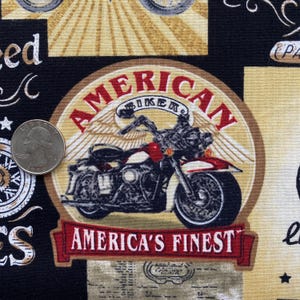 Packed VINTAGE MOTORCYCLE Signs Fabric - Timeless Treasures - 100% Cotton Fabric by the Yard or Select Length FUN-CD8049  Multi Bikes Biker