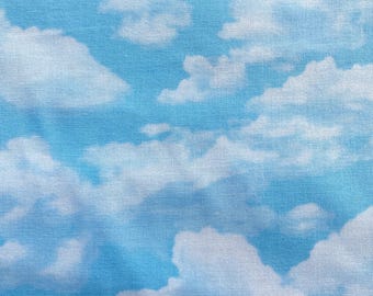 Light BLUE SKY Clouds Landscape Medley Fabric - Elizabeth's Studio - Cotton Quilt Fabric by the Yard or Select Length - Fluffy White Clouds