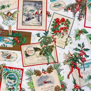 Vintage Christmas Cotton Fabric, FQ Fat Quarters, 18&quot; x 22&quot;, Printed Cotton Quilt Fabric, Quilting Fabric, Holiday Remnants, Out of Print