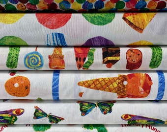 The Very Hungry Caterpillar CLASSICS - 100% Cotton Quilt Fabric - Andover Fabrics by Eric Carle - Food Stripe Snacks Butterflies Spots Fq