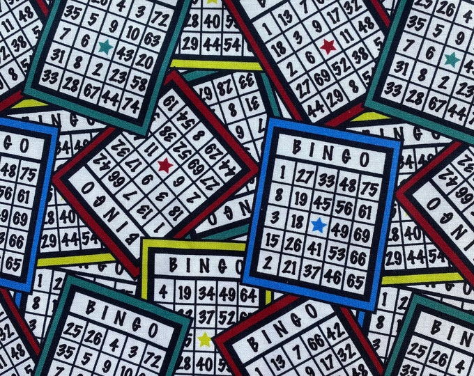 BINGO FABRIC Balls CARDS Game Night - 100% Cotton Fabric by the Yard or Select Length