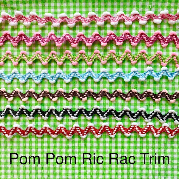 Pom Pom RIC RAC TRIM 5/8" by the Yard - Choose Color & Quantity - Red Pink Green Light Blue Brown Black White - Apparel Bags Pillows Crafts