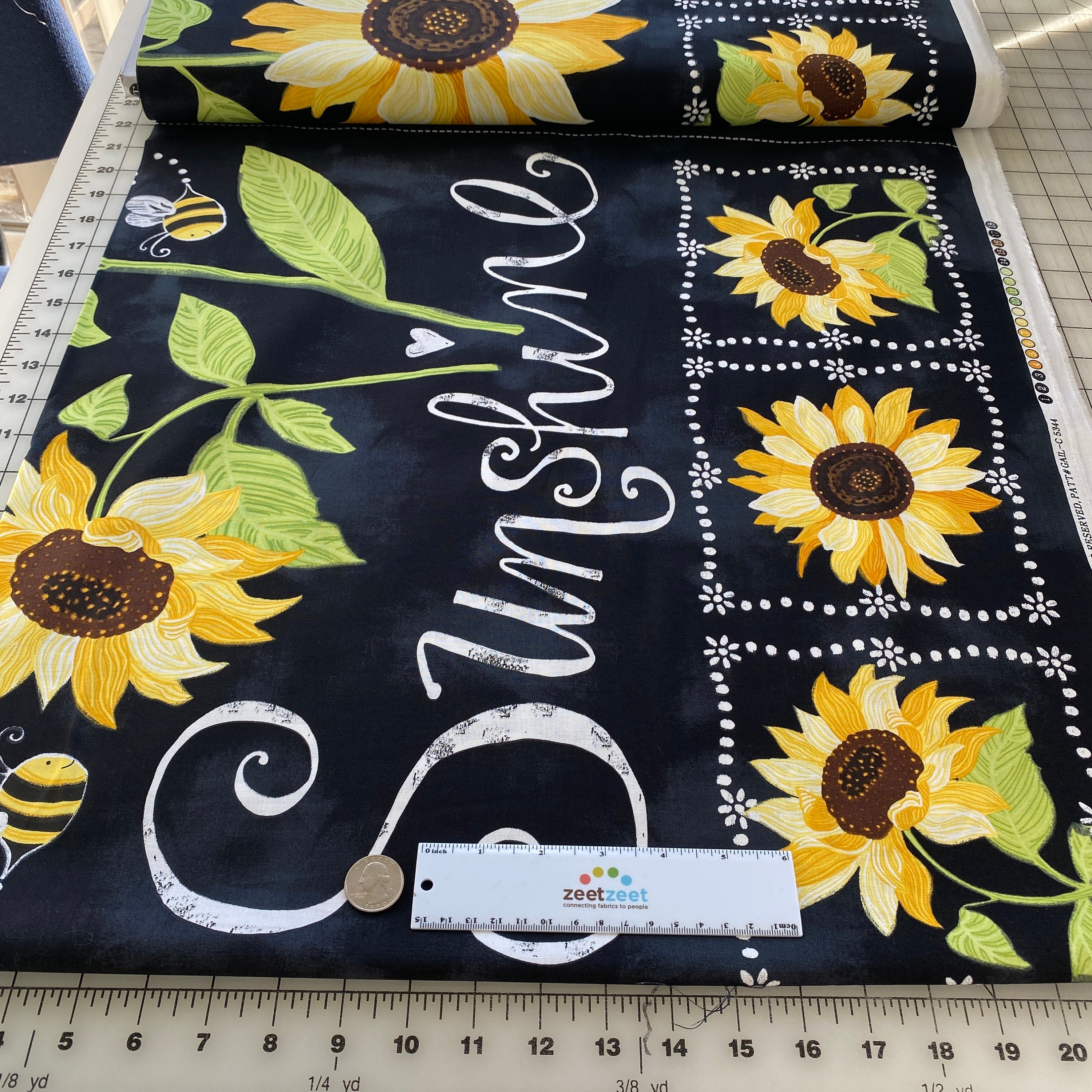 SUNFLOWER CHALKBOARD 24 Panel Cotton Quilting Fabric by the SUNFLOWER CHALKBOARD 24 Panel Cotton Quilting Fabric by the