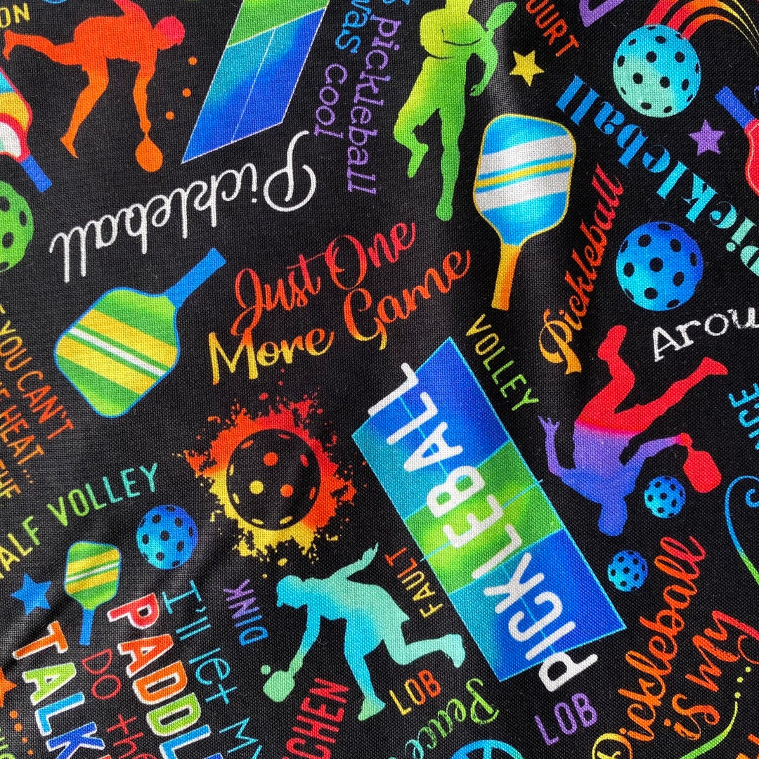 PICKLEBALL Sports Fabric in Black/multi Timeless Treasures 100 Cotton