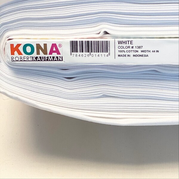 Kona White Fabric - Robert Kaufman - Yard Fat Quarter, White Solid Fabric, White quilting cotton, 100% cotton quilting fabric