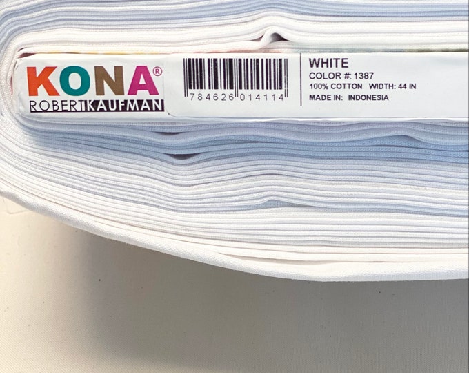 Kona White Fabric - Robert Kaufman - Yard Fat Quarter, White Solid Fabric, White quilting cotton, 100% cotton quilting fabric