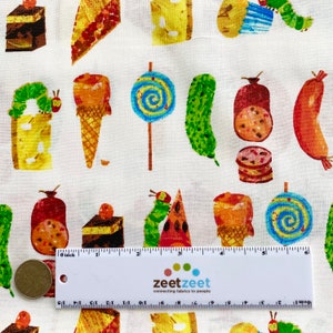 The Very Hungry Caterpillar LUNCH MUNCH - 100% Cotton Quilt Fabric - From Andover Fabrics by Eric Carle - A5282-M Multi on White Food Snacks