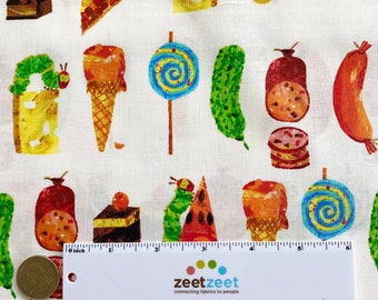 The Very Hungry Caterpillar LUNCH MUNCH - 100% Cotton Quilt Fabric - From Andover Fabrics by Eric Carle - A5282-M Multi on White Food Snacks