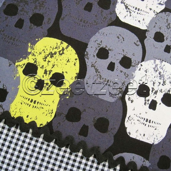3 Yards SKULL of ROCK Citron Black HALLOWEEN Quilt Fabric by Michael Miller
