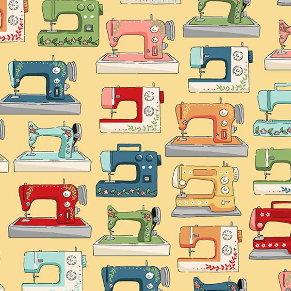 SEWING ROOM Fabric - Makower UK - 100% Cotton Quilt Fabric - Sewing Machines Craft Room