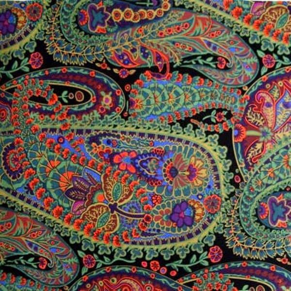 Kaffe Fassett PAISLEY JUNGLE Moss Black Plum Green Purple GP60 Quilt Fabric - by the Yard, Half Yard, or Fat Quarter FQ