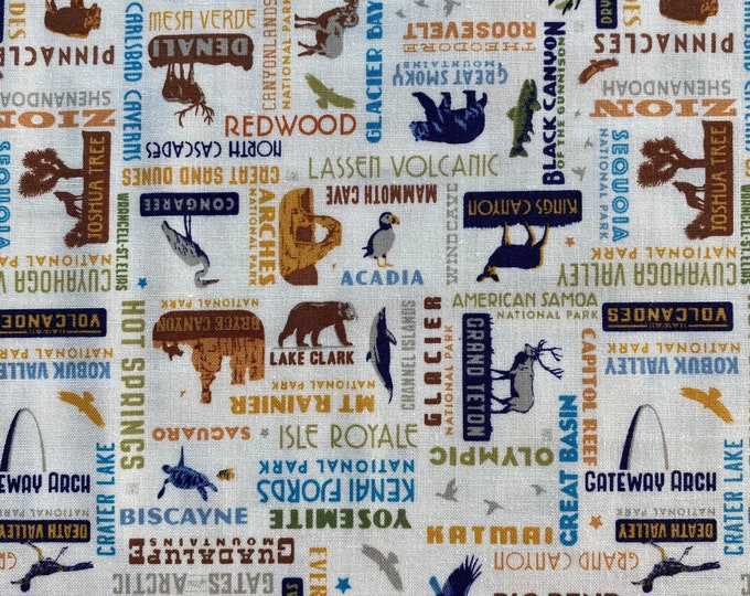 NATIONAL PARKS WORD Print Cream - Riley Blake Fabric - 100% Cotton Fabric by the Yard or Select Length Park