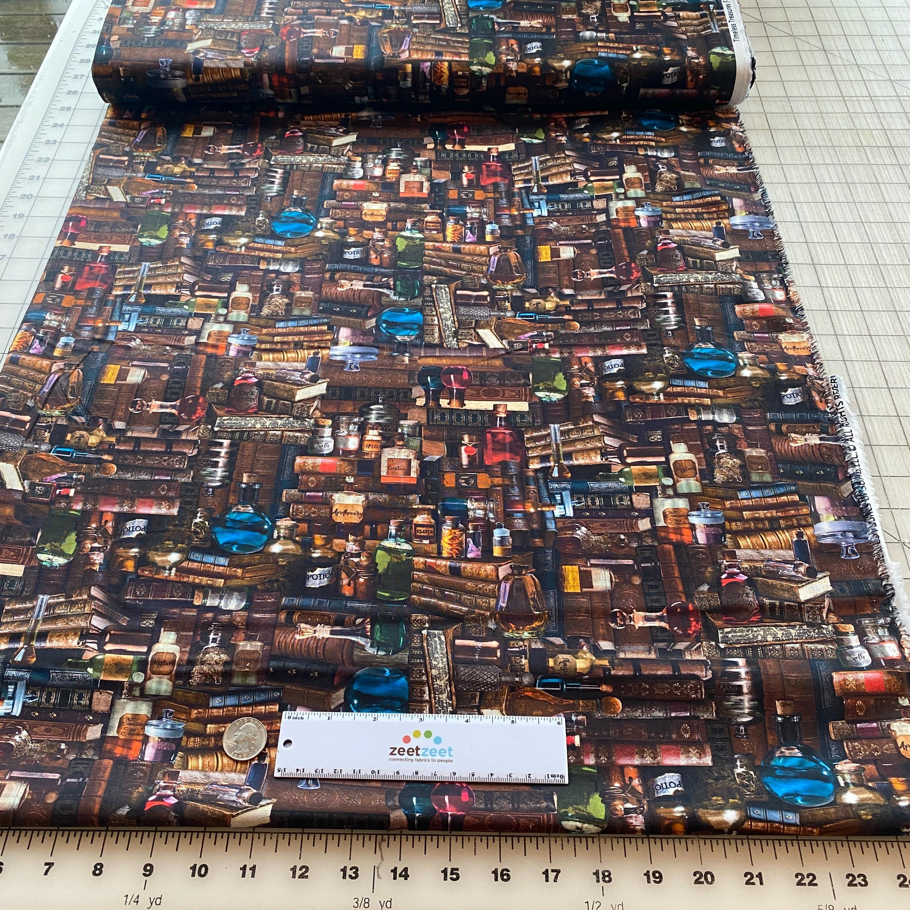 LIBRARY Books Packed Magic POTIONS Fabric - Timeless Treasures - 100% ...