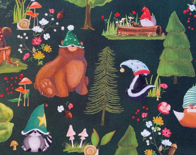 GNOMELAND CRITTERS Green Fabric- Robert Kaufman Fabrics - 100% Cotton Fabric by the Yard or Select Length - SRKD-21925-7 Green