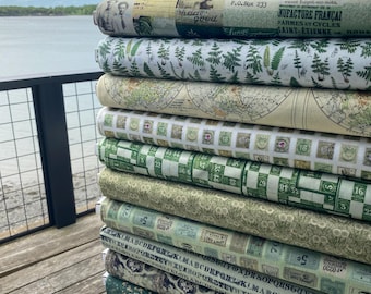 Eclectische elementen GROEN PALET Tim Holtz - 100% katoenen quiltstof, op maat geknipt, halve werf of fat Quarter