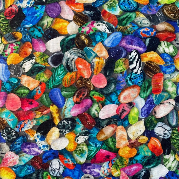 The GEM COLLECTOR Cotton Quilting Fabric - Robert Kaufman - by Yard or Select Length - SRKD-21289-201 Jewel Gemstones Rocks Minerals