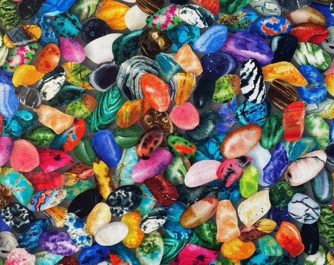 The GEM COLLECTOR Cotton Quilting Fabric - Robert Kaufman - by Yard or Select Length - SRKD-21289-201 Jewel Gemstones Rocks Minerals