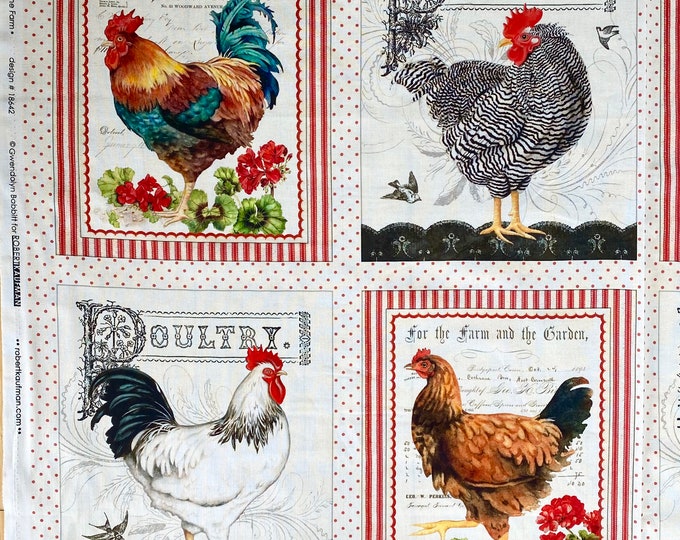 DOWN on the FARM - Cotton Quilting Chicken Fabric Panel - Robert Kaufman - Barnyard Animals Chickens AGBD-18642-276 Country