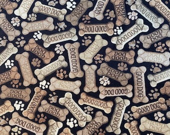 Tossed DOG BONES BISCUITS Fabric - Timeless Treasures - 100% Cotton Fabric by the Yard or Select Length - Dog-C8555 Black