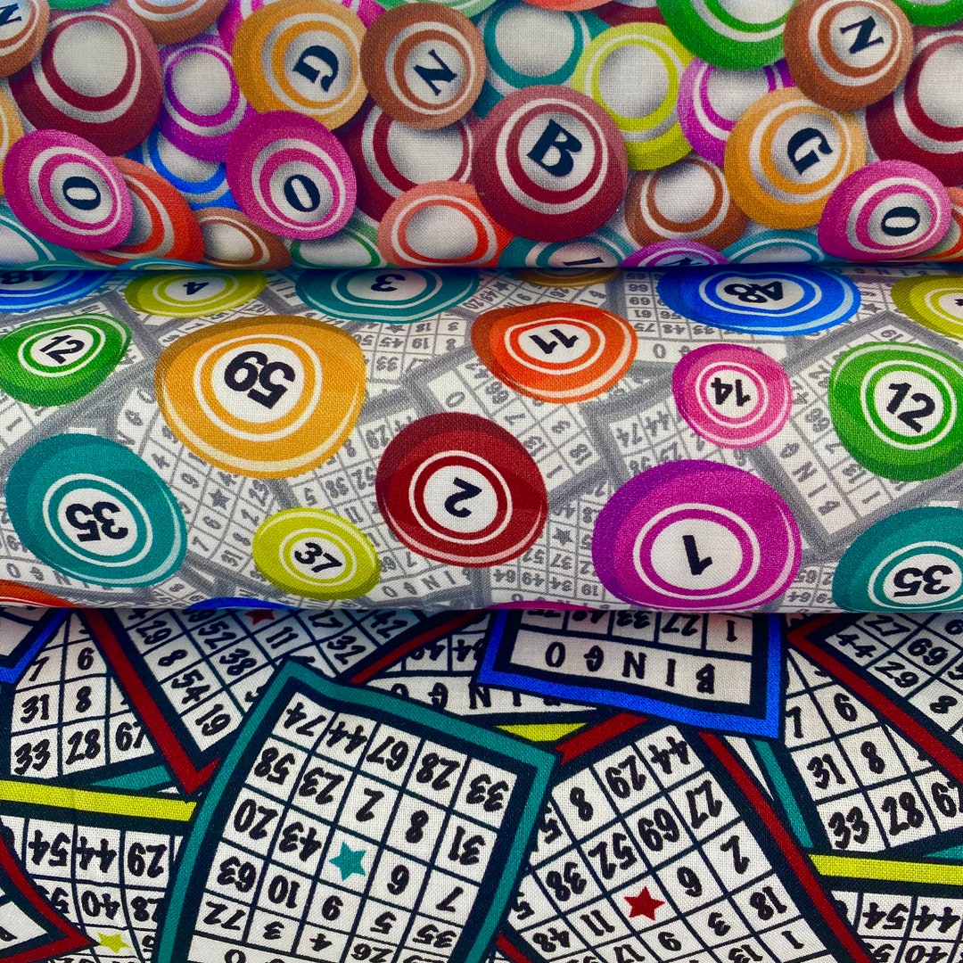 BINGO FABRIC Balls Cards Game Night 100 Cotton Fabric by the Yard or