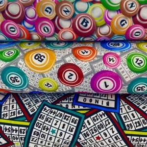 BINGO FABRIC Balls Cards Game Night - 100% Cotton Fabric by the Yard or Select Length