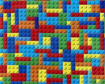 BUILDING BLOCKS PRIMARY Colors 100% Cotton Fabric by Yard or Select Length Construction Bricks Bright Multi Colored Kids Toy Games