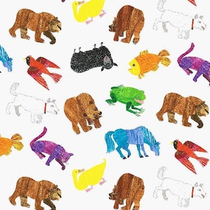 The Very Hungry Caterpillar MULTI ANIMALS - 100% Cotton Quilt Fabric - From Andover Fabrics by Eric Carle - P0260-3872-M
