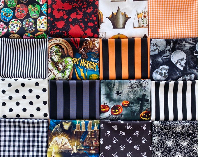 Curated HALLOWEEN Fat Quarter Bundle - 16 FQs - 100% Cotton Quilting Fabric