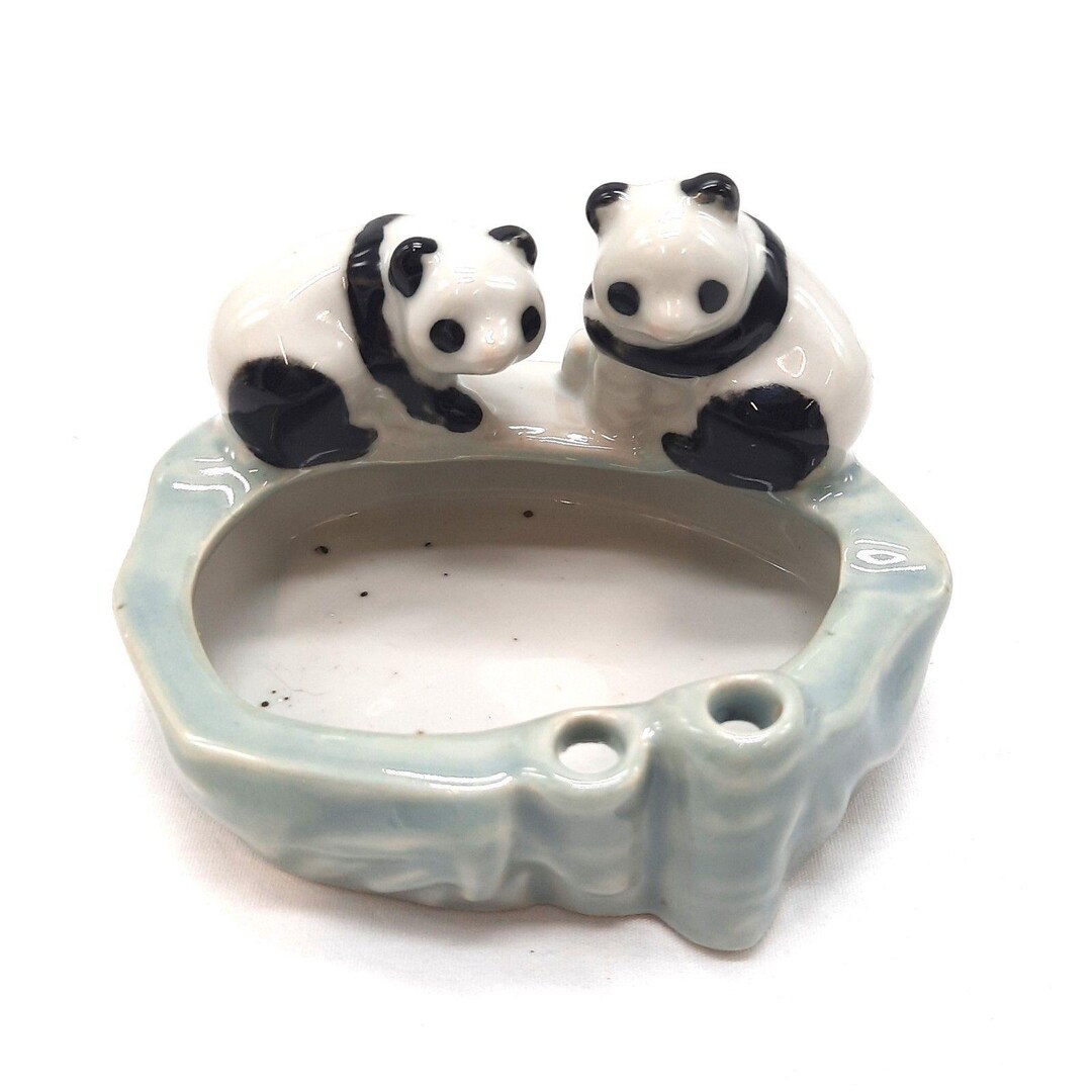Vintage Ceramic Panda Bamboo Ashtray Planter Trinket Bowl Cute Asian ...