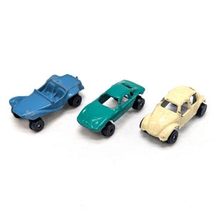 LOT of 3 Vintage Toy Cars Diecast Metal Made in Taiwan Blue Dune Buggy White VW Beetle Green Car