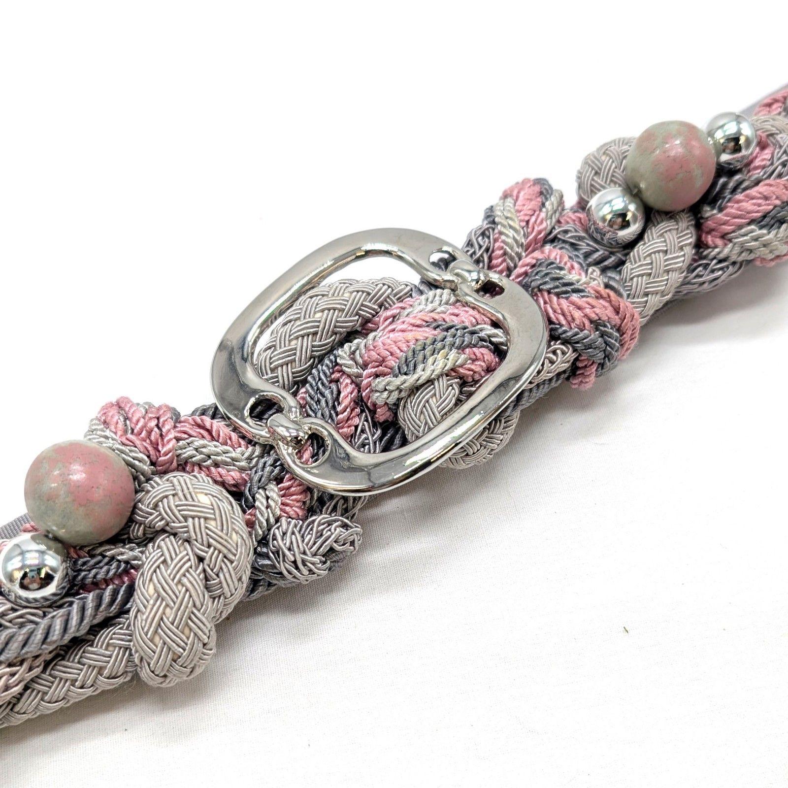 CAROLYN TANNER DESIGNS Vintage Braided Rope Belt Beads Pink 