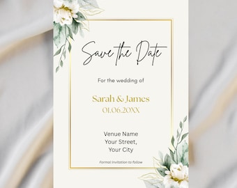 Minimalistische Blumen Save the Date Vorlage | Moderne Hochzeitsanzeige (Digitaler Download)