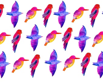 BIRD STICKERS: Watercolor illustrated  colorful bird stickers, set of six