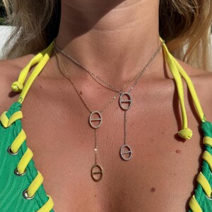 Collana con maglia marinara Diamond Y in argento e oro, ciondolo con nodo da marinaio, chiusura a barilotto, acciaio inossidabile per donna