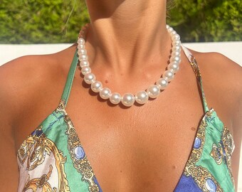 Collier Ras De Cou En Perles Nacrées Et Coquillages Dorés - Occasion