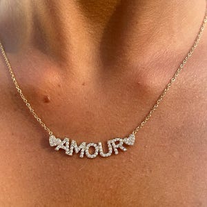 Shiny Diamond Love Necklace in Gold Plated, Love Pendant for Lover, Heart Pendant, Stainless Steel Chain for Women