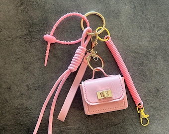 Handbag charm, rope bag jewelry, bag pendant, knot and carabiner, bag charm, leather keychain accessory