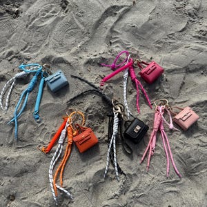 Bijoux de sac à main d'été, charm de sac, petit sac en miniature rose, bleu, orange, cordon, grigri de sac, accessoire porte-clés pour femme