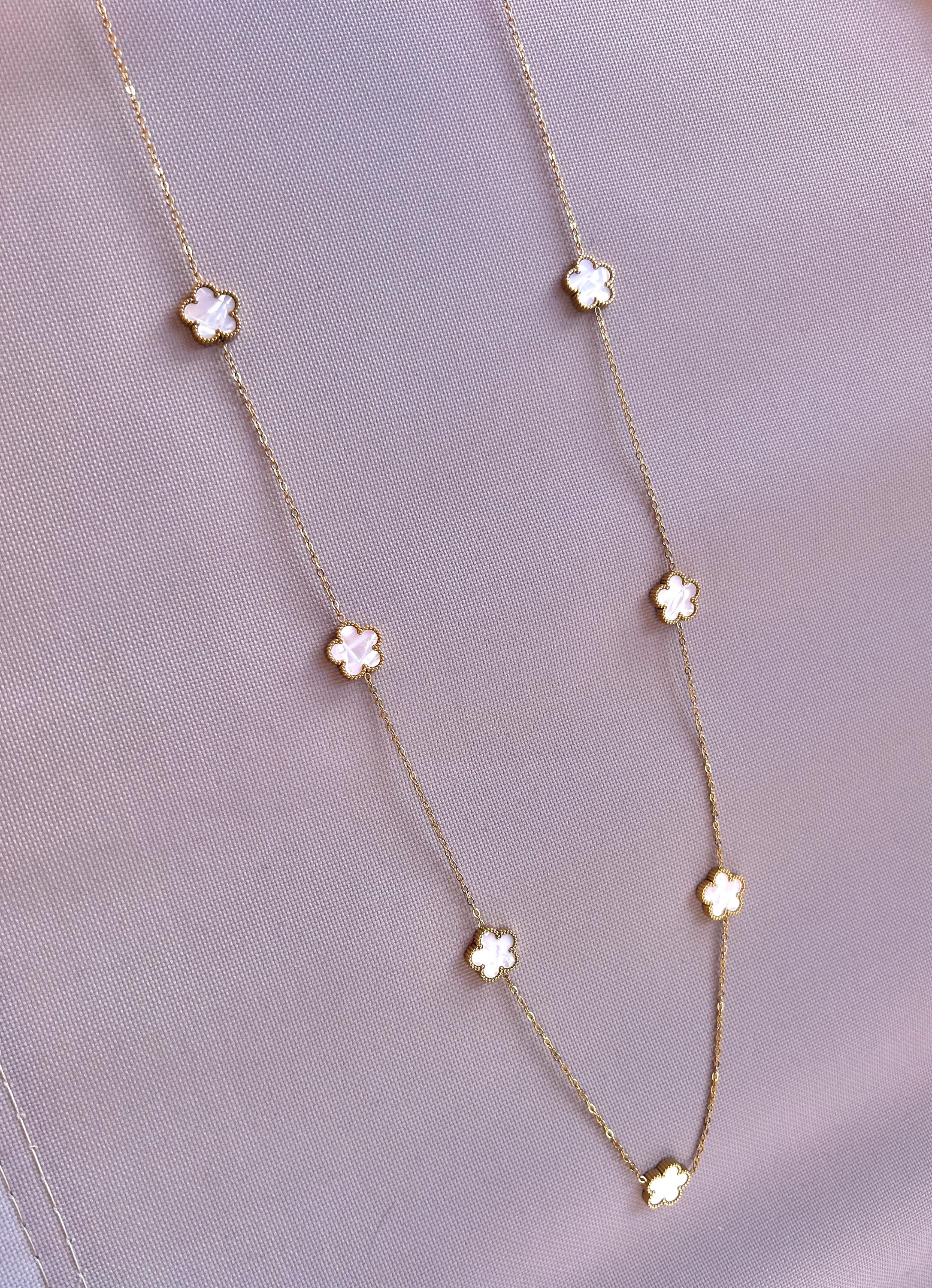 Chaîne Pendentif Trèfle En Nacre Blanche - Inoxydable - Neuf Sans Emballage