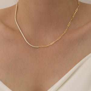 Gargantilla de tenis, joyería minimalista para novias, joyería de cristal, delicado collar con circonita cúbica, collar minimalista brillante, regalo para madre.
