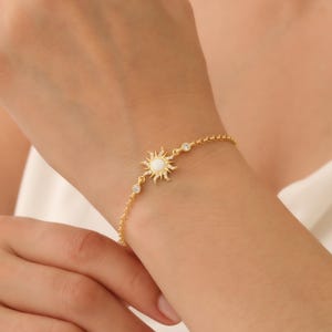 Bracelet En Quartz Rose Soleil Serti D'argent 925 Plaqué - Fermoir Ajustable - Neuf Avec étiquettes