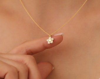Gold Star Necklace, Sterling Silver Celestial Jewelry, Cubic Zirconia